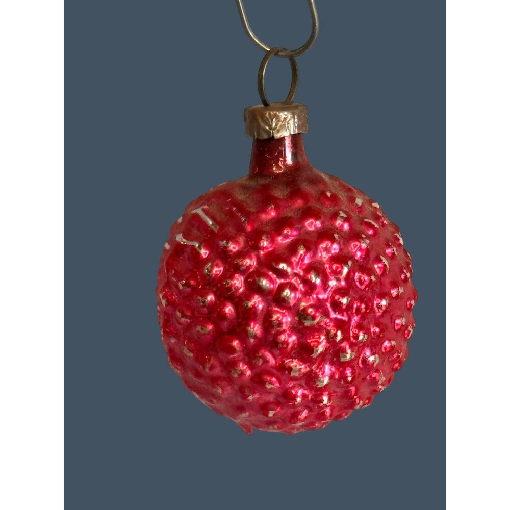 Antique German Blown Glass Raspberry Berry Ornament Red Christmas 1 3/4"